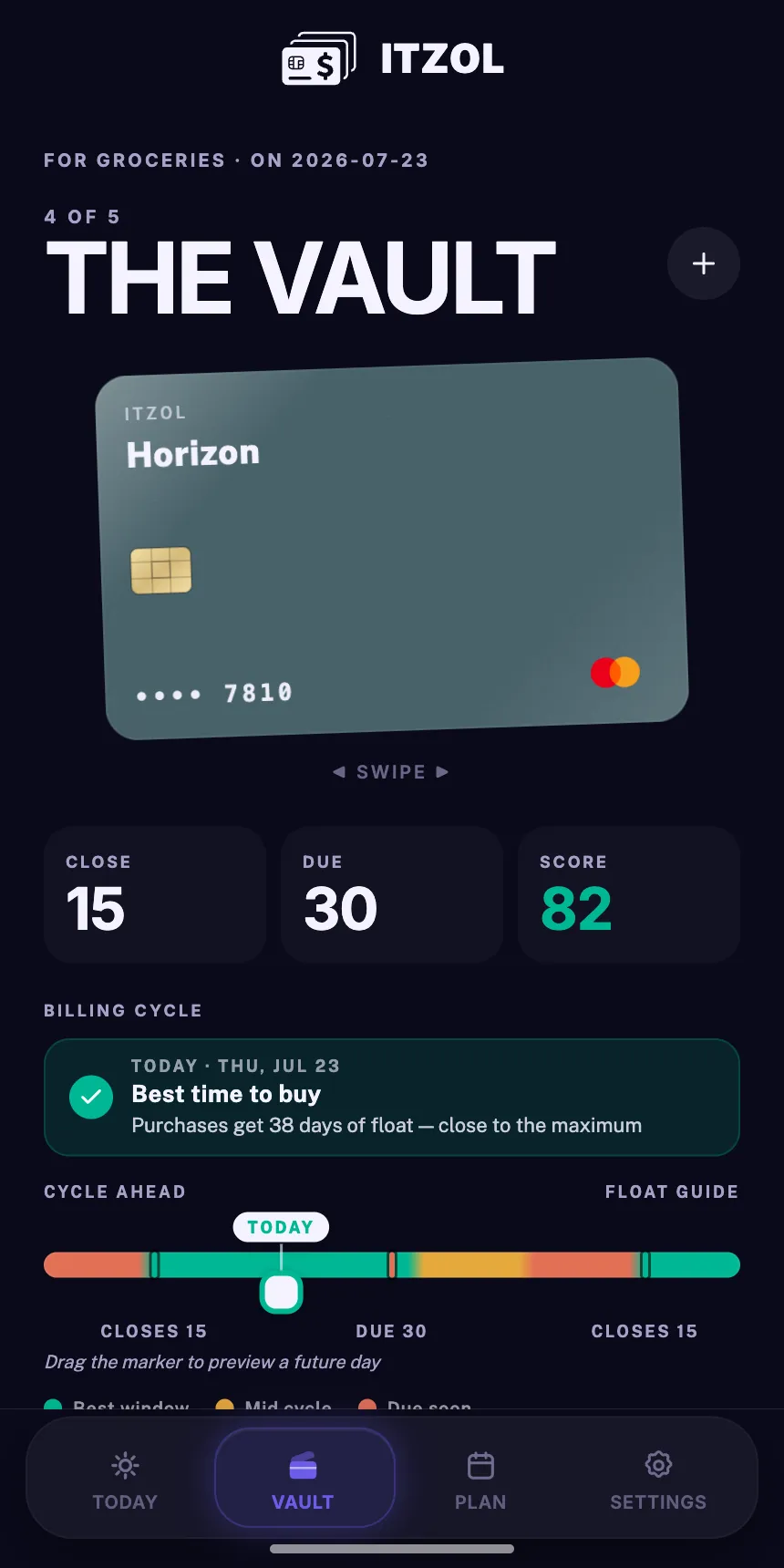 A card's detail view showing its score and the reasons behind the recommendation